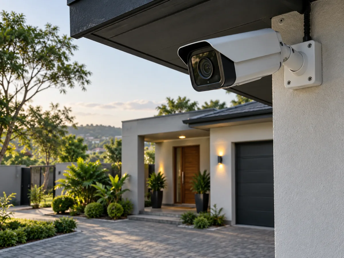 Modern CCTV camera protecting a home