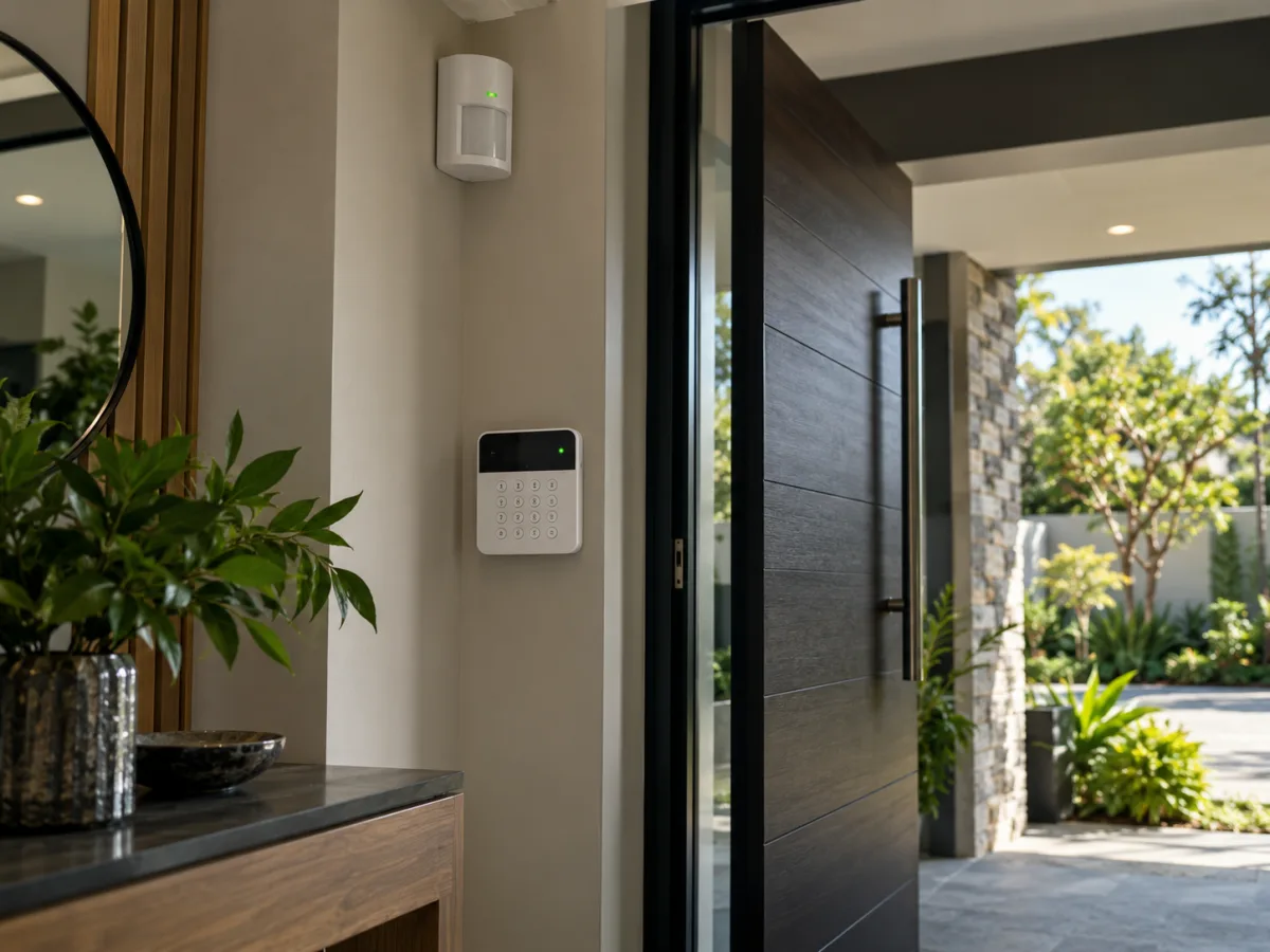 Intrusion sensor and alarm keypad installed beside a home entrance